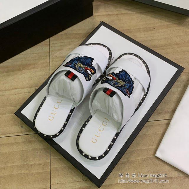 GUCCI男鞋 Gucci爆款拖鞋 專櫃同步發售 牛皮刺繡鞋面 夏季爆單品 古馳男士真皮拖鞋  hdnx1057